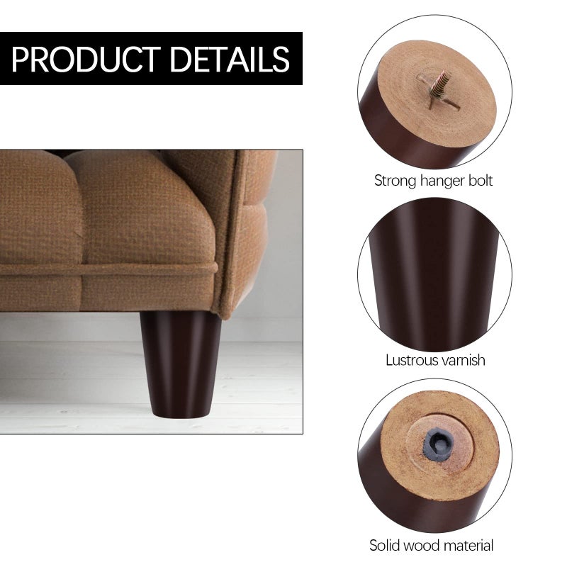 TURSTIN 8 Pieces Furniture Legs 3 Inches Round Solid Wood Furniture Feet Couch Legs Sofa Legs Replacement Legs for Armchair, Cabinet, Chair, Dresser or Home DIY Projects, Brown - Image 3
